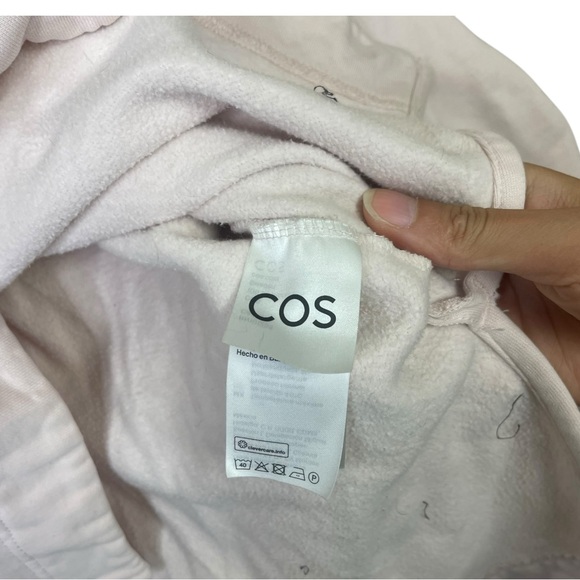COS Sweatshirt Hoodie Women Large Long Sleeve Raglan Drawstring Side Slit Pink - Picture 8 of 11